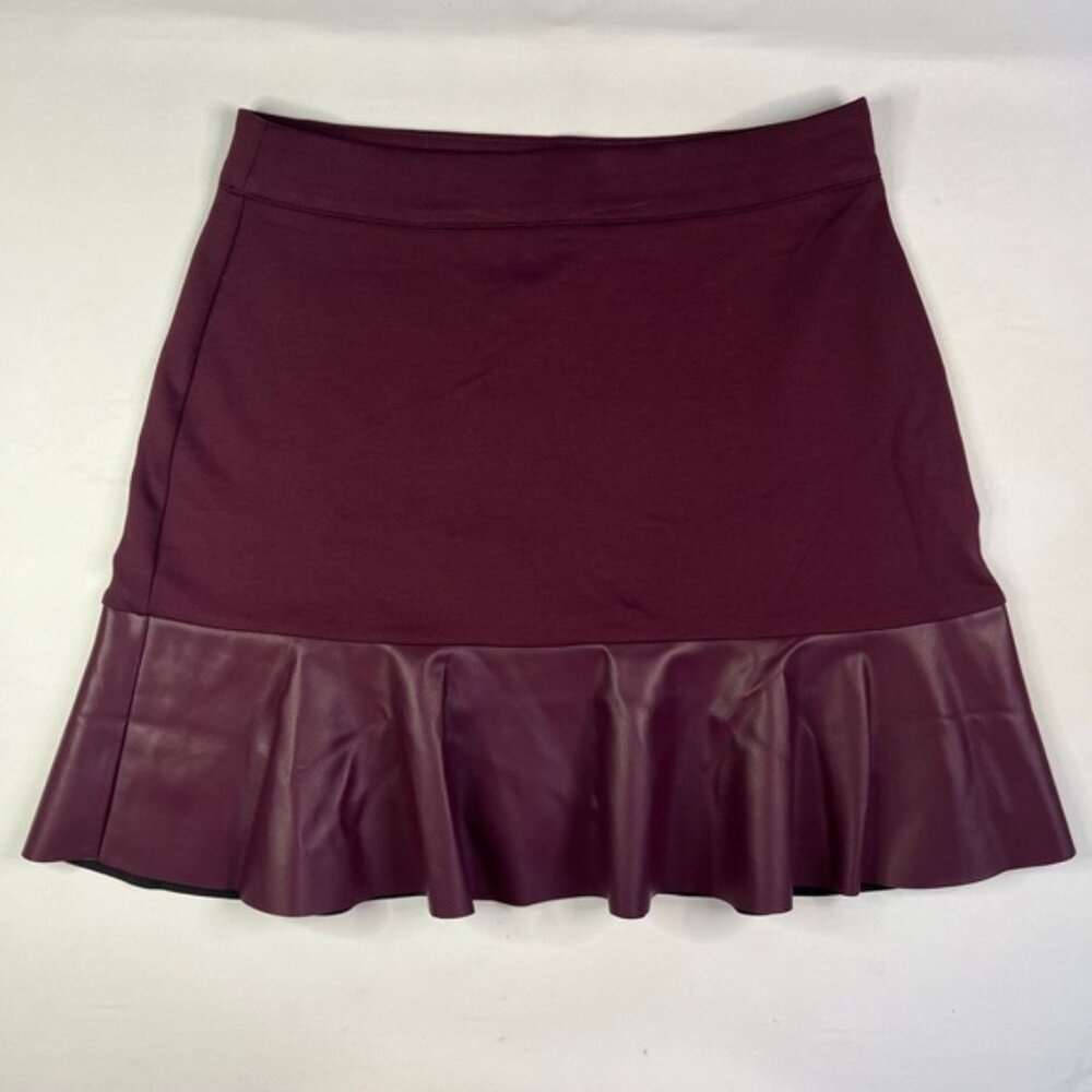 NWT MICHAEL MICHAEL KORS Cordovan Mixed-Media Flare Mini Skirt Faux Leather‎